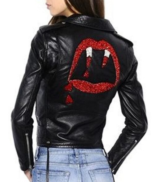 Red and White Beading Blood Luster Biker Jacket - Image 6
