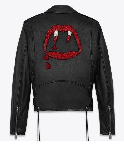 Red and White Beading Blood Luster Biker Jacket - Image 4