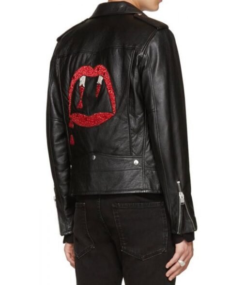 Red and White Beading Blood Luster Biker Jacket - Image 5