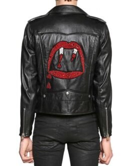 Red and White Beading Blood Luster Biker Jacket