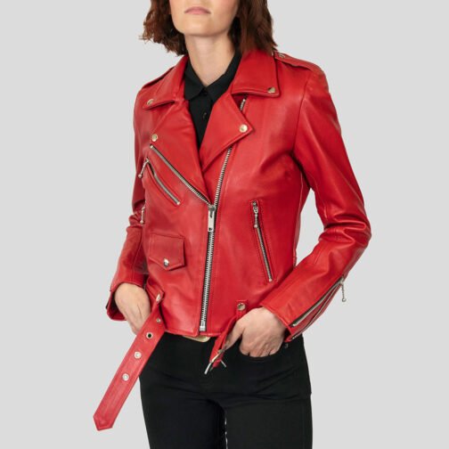 Blood Red Commando Leather Jacket - Image 9