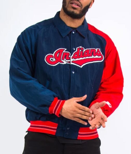 MLB 90’s Cleveland Indians Blue and Red Jacket - Image 4