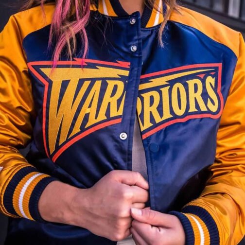 Golden State Warriors Blue and Gold Satin Jacket - Image 9