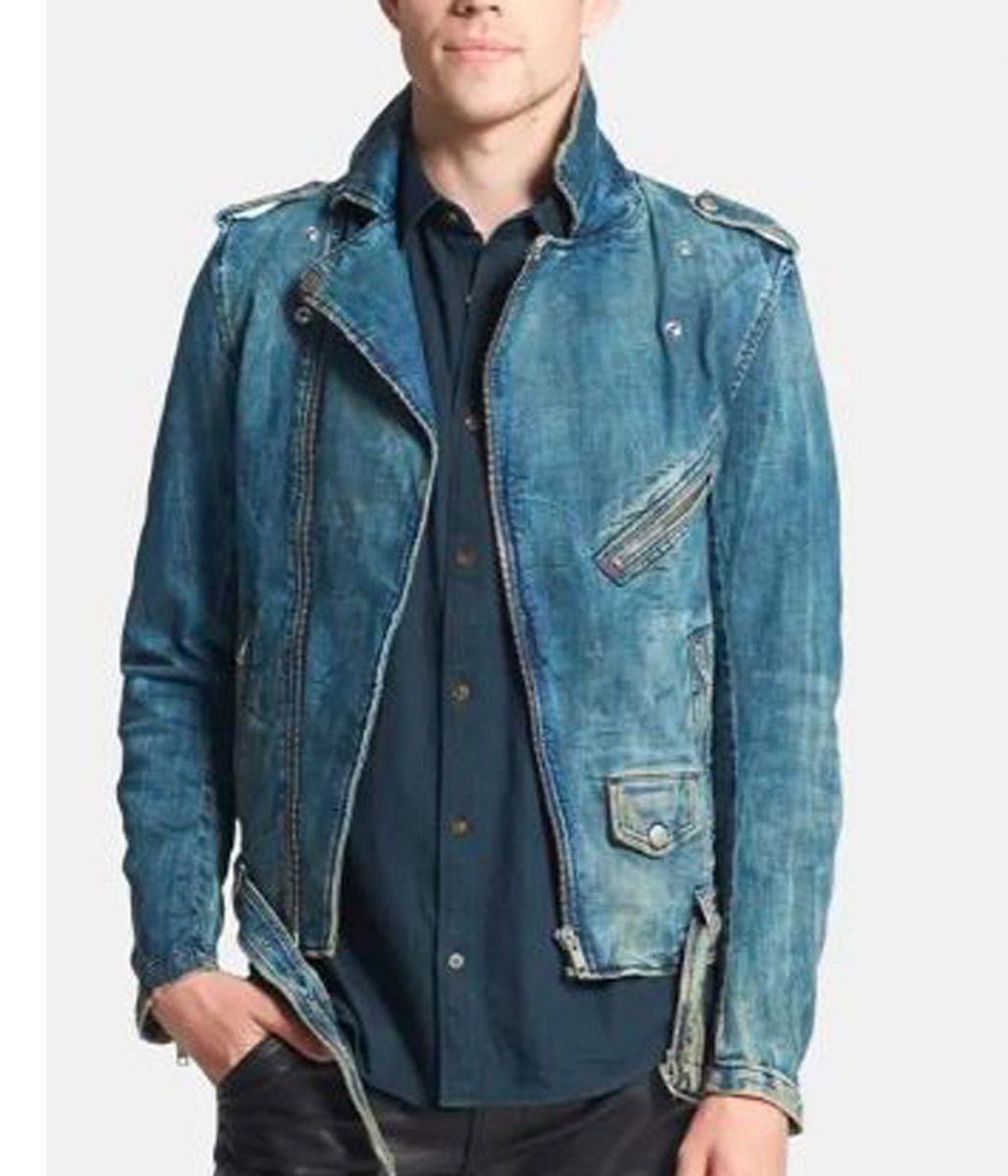 Men’s Blue Jean Biker Jacket - Image 3