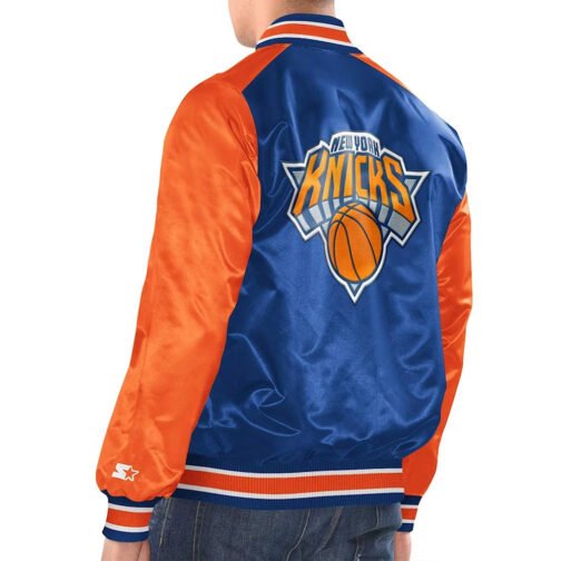 Blue/Orange New York Knicks Renegade Varsity Satin Jacket - Image 2