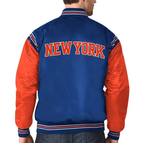 NY Knicks The Enforcer Blue/Orange Satin Jacket - Image 2