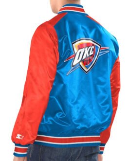 Blue/Orange Oklahoma City Thunder Renegade Varsity Satin Jacket