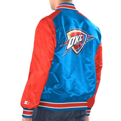 Blue/Orange Oklahoma City Thunder Renegade Varsity Satin Jacket - Image 2