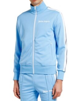 Palm Angels Track Taped Zip Up Blue Jacket