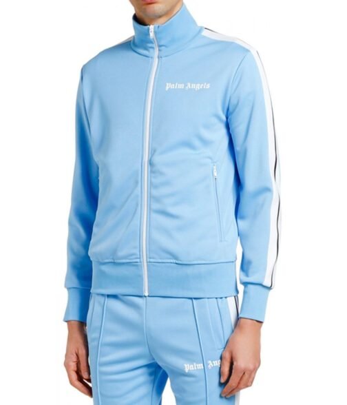 Palm Angels Track Taped Zip Up Blue Jacket - Image 2