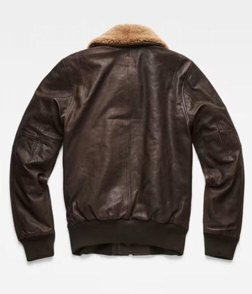 Bollard Leather Brown Jacket with Removable Fur Collar - Image 4