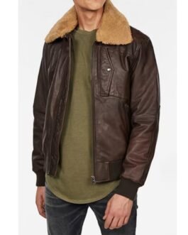 Bollard Leather Brown Jacket with Removable Fur Collar