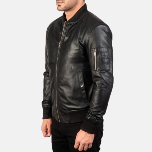 Bomber Black Leather MA-1 Jacket - Image 10