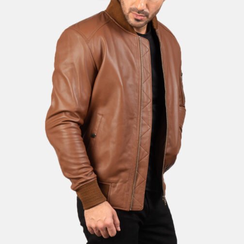 Bomber Black Leather MA-1 Jacket - Image 5