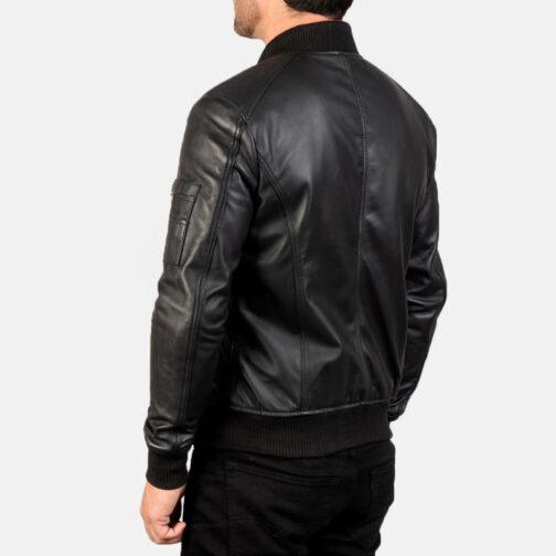 Bomber Black Leather MA-1 Jacket - Image 7