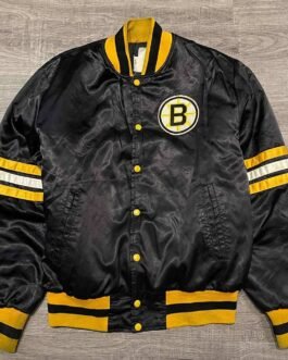 80s Boston Bruins Bomber Black Satin Jacket