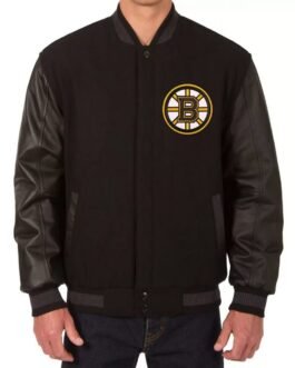 Black Boston Bruins Varsity Wool/Leather Jacket