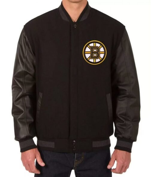 Black Boston Bruins Varsity Wool/Leather Jacket