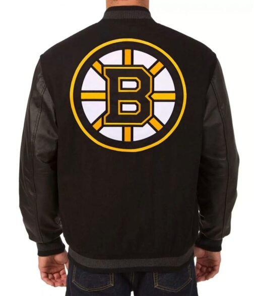 Black Boston Bruins Varsity Wool/Leather Jacket - Image 2