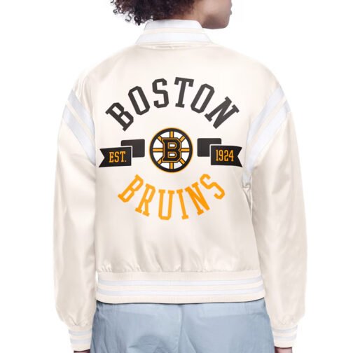 Boston Bruins Printed Logo Varsity Satin Jacket - Image 4