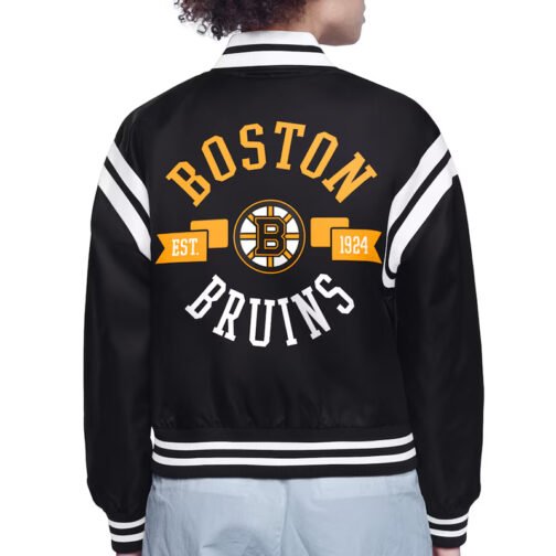 Boston Bruins Printed Logo Varsity Satin Jacket - Image 3
