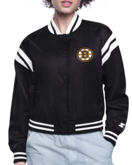 Boston Bruins Printed Logo Varsity Satin Jacket