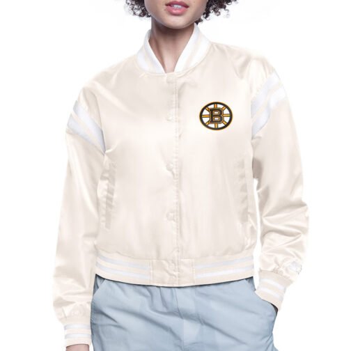 Boston Bruins Printed Logo Varsity Satin Jacket - Image 2