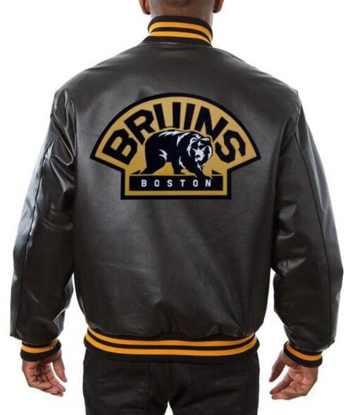 Varsity Boston Bruins Black Leather Jacket - Image 2