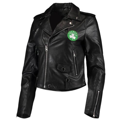Boston Celtics Moto Black Leather Full-Zip Jacket