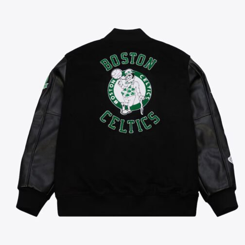 Boston Celtics Black Out Vintage Logo Varsity Jacket - Image 2
