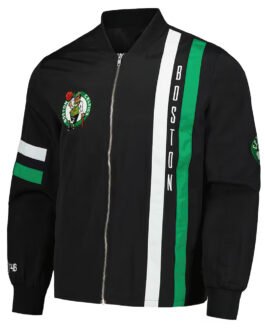 Boston Celtics Black Stitch Applique Bomber Jacket