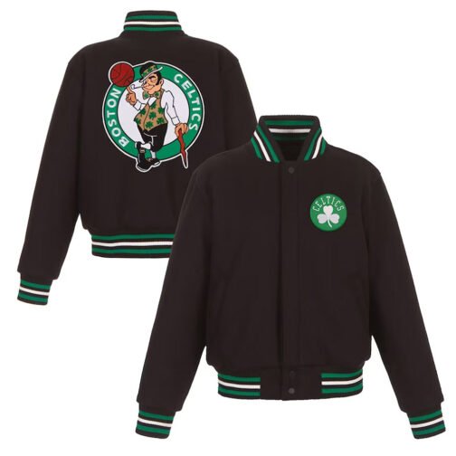 Varsity Boston Celtics Embroidered Black Wool Jacket - Image 4