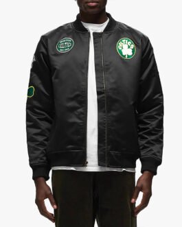 Boston Celtics Bomber Black Satin Jacket