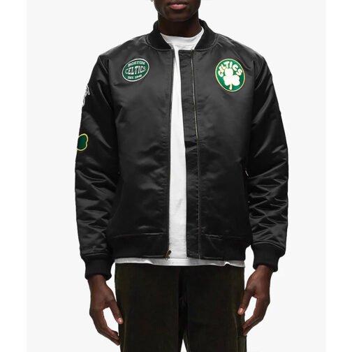 Boston Celtics Bomber Black Satin Jacket - Image 2