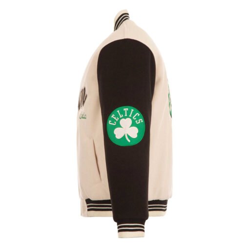 Boston Celtics Cream and Black Varsity Jacket - Image 4