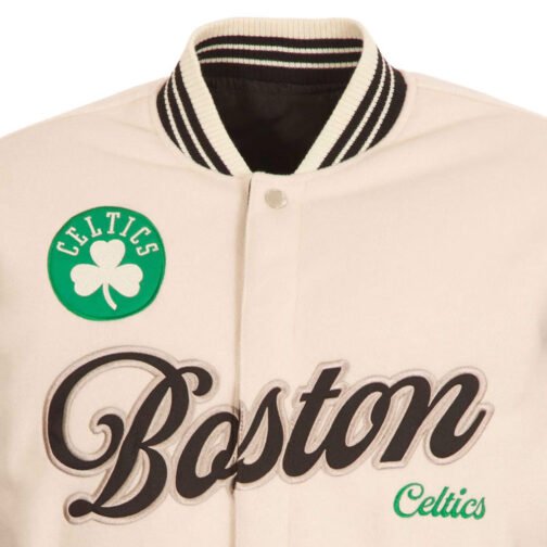 Boston Celtics Cream and Black Varsity Jacket - Image 6