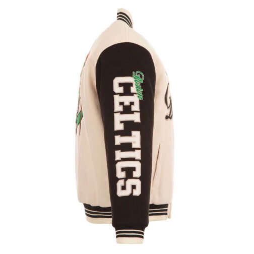 Boston Celtics Cream and Black Varsity Jacket - Image 5