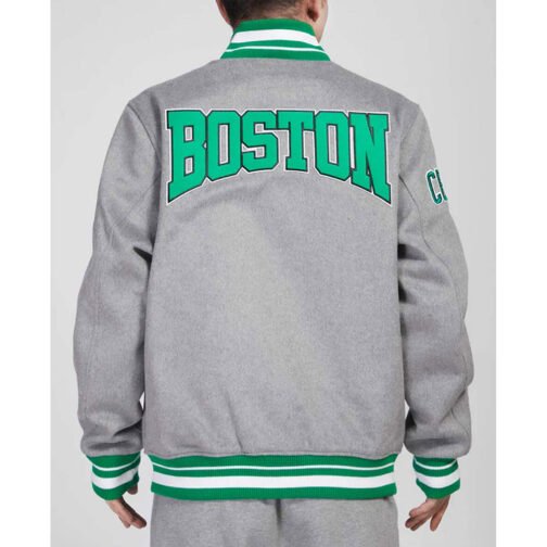 Boston Celtics Crest Emblem Heather Grey Varsity Wool Jacket - Image 2