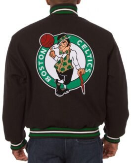 Varsity Boston Celtics Embroidered Black Wool Jacket