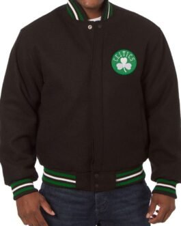 Varsity Boston Celtics Embroidered Black Wool Jacket