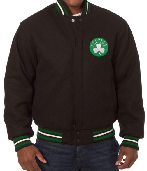 Varsity Boston Celtics Embroidered Black Wool Jacket