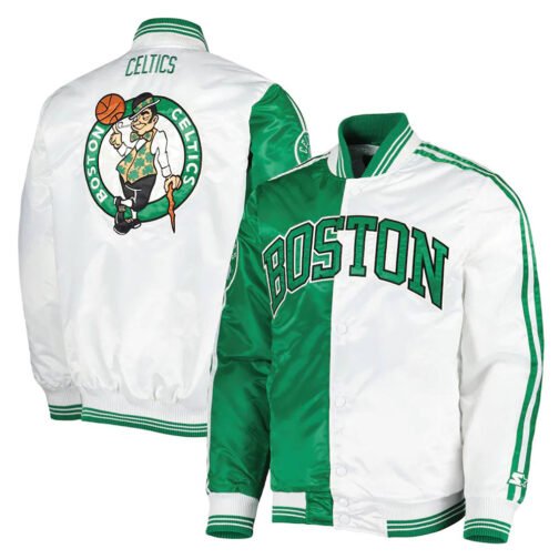 Boston Celtics Fast Break Green and White Satin Jacket - Image 3