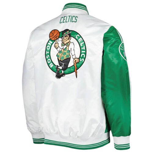 Boston Celtics Fast Break Green and White Satin Jacket - Image 2