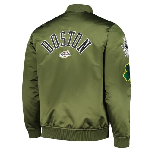Boston Celtics Full-Zip Olive Bomber Jacket - Image 2