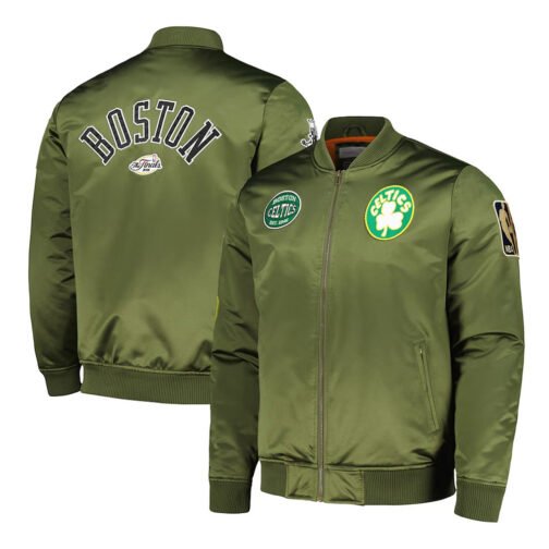 Boston Celtics Full-Zip Olive Bomber Jacket - Image 3