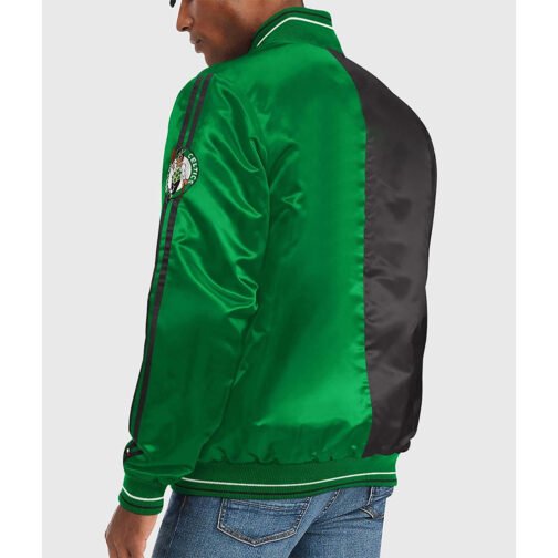 Boston Celtics Varsity Striped Green and Black Satin Jacket - Image 2