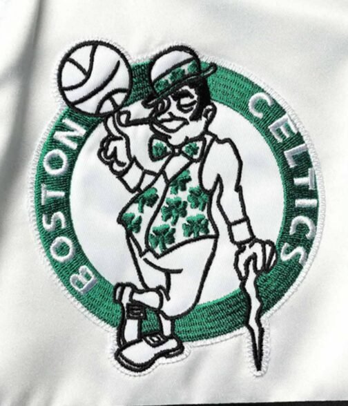 Hardwood Classics Script Boston Celtics Satin Kelly Green and White Jacketreen and White Jacket - Image 4