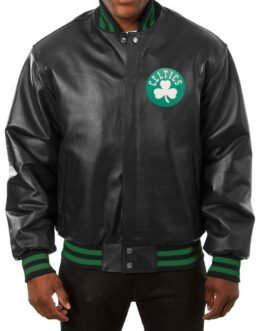 Varsity Boston Celtics Black Leather Jacket