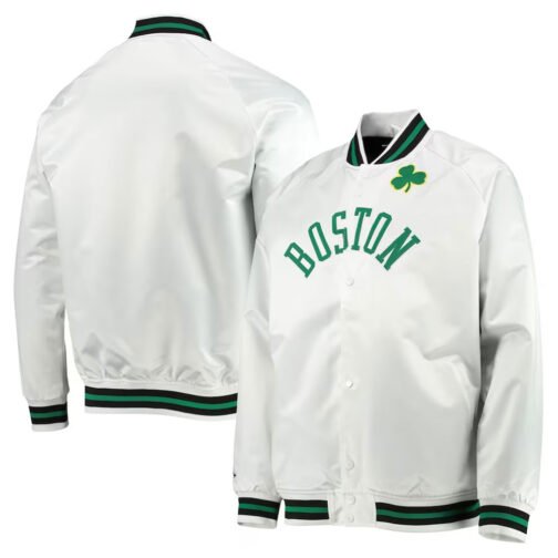 Boston Celtics Lightweight White Satin Jacket - Image 5