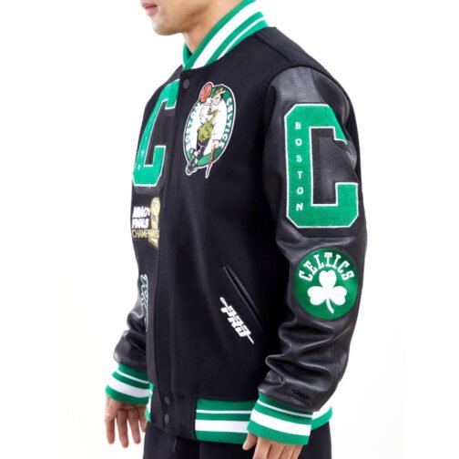 Boston Celtics Mash Up Finals Champions Black Varsity Jacket - Image 6
